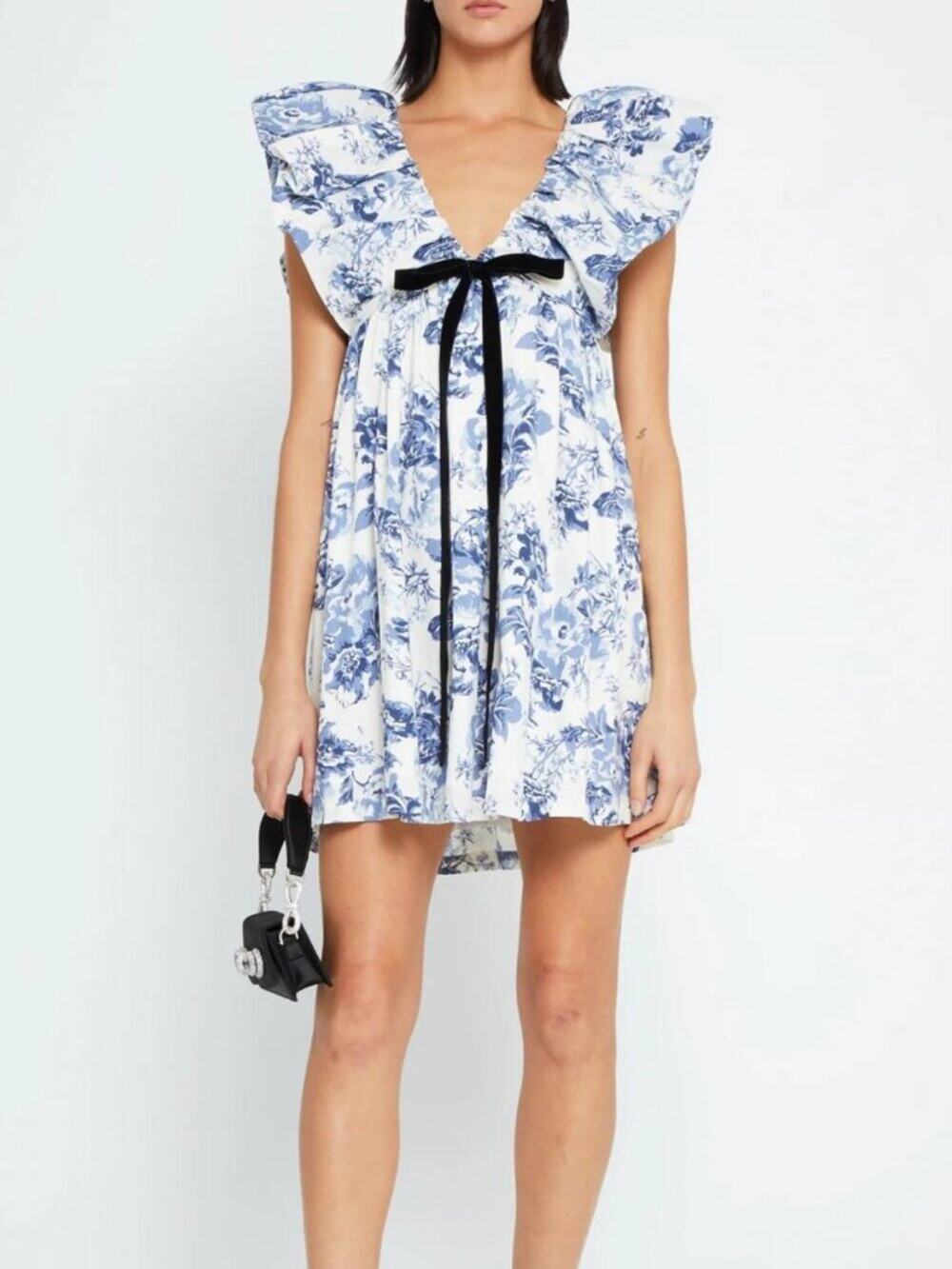 O.P.T Didi White & Blue Floral Mini Dress